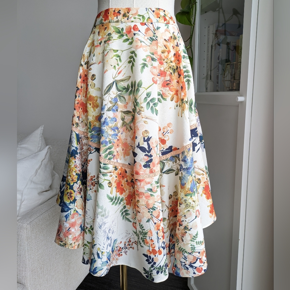 Ranna Gill Anthropologie High-Low Floral Skirt